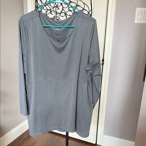Soft Surroundings medium gray  Long Sleeve Top with back button detail